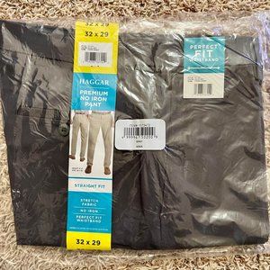 NWT Haggar Men’s Premium Fabric Straight Fit Non-Iron Pants Grey, Size 32x29